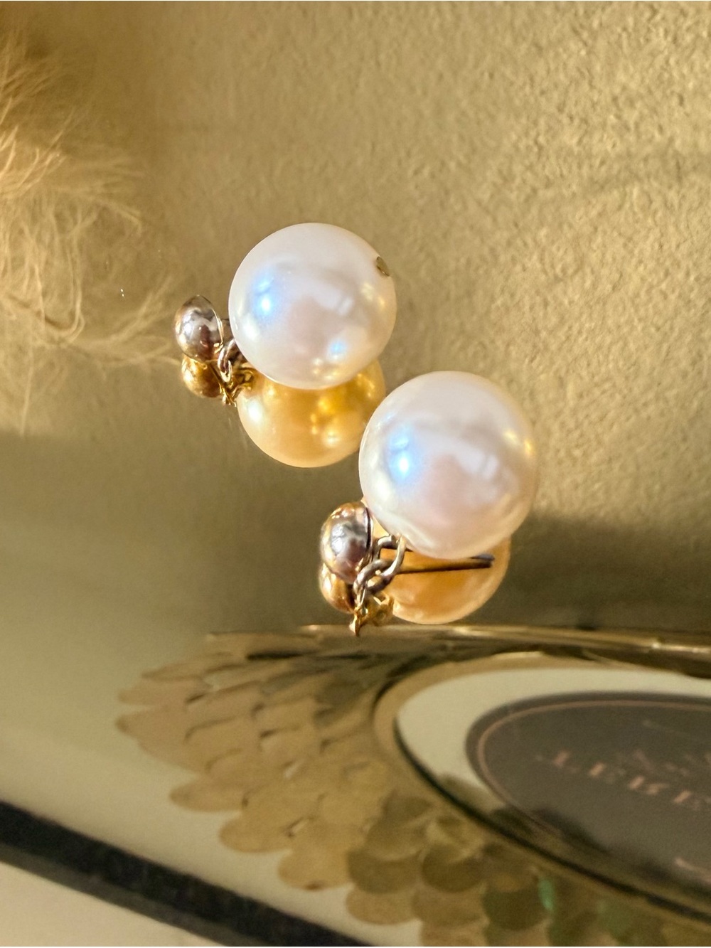 Chico’s Multi Strand Faux Pearl Statement Necklace & Earrings Set Gold Tone - Picture 8 of 12